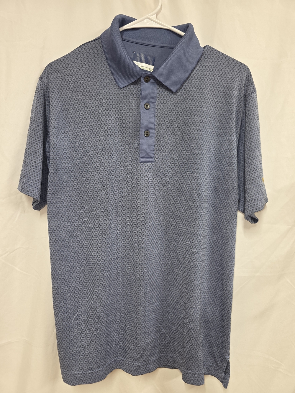 Men's Blue Textured Polo Shirt with Button Placket